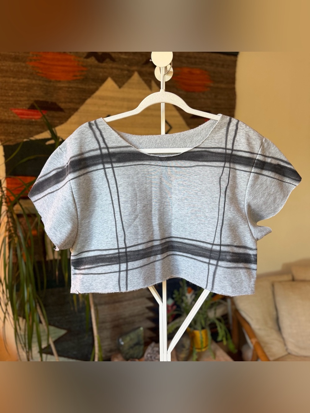 Gray Plaid Crop Top - Brand: